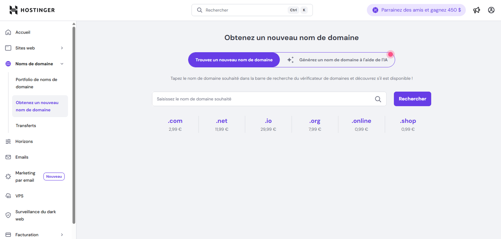Nom de domaine Hostinger